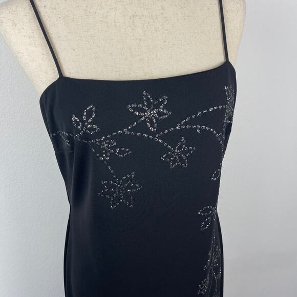 Vintage Y2K Black Silver Glitter Floral Thin Strap Maxi Pencil Dress Size 8 Prom - Picture 4 of 15